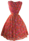 Vintage 1950s Watermelon Red Roses Chiffon Party Dress - New!