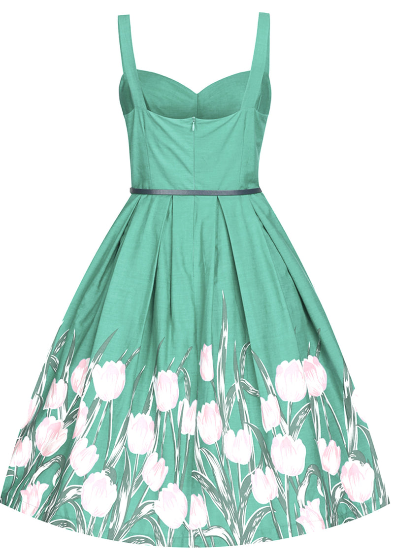 Recreation of 1950s Blue Green Tulip Border Day Dress - New!