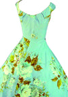 Vintage 1950s Blue Floral Print Cotton Dress