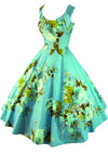 Vintage 1950s Blue Floral Print Cotton Dress
