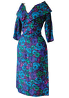Vintage 1950s Blue Floral Silk Sheath Day Dress - New!