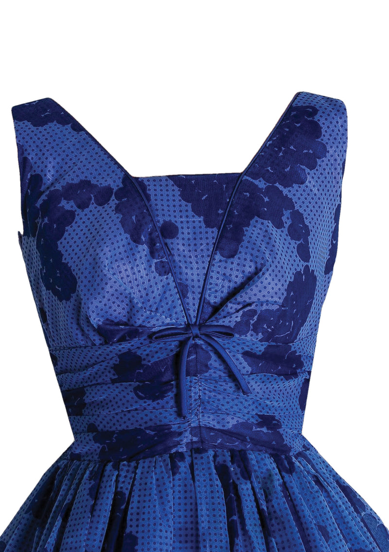 Vintage 1950s Royal Blue Abstract Roses Party Dress - New! (LAYAWAY)