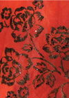 Vintage 1950s Brick Red Flocked Designer Party Dress