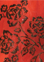 Vintage 1950s Brick Red Flocked Designer Party Dress