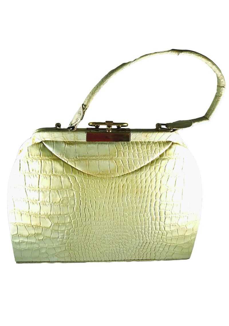 Stunning vintage juvinille crocodile skin kelly style handbag