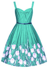 Recreation of 1950s Blue Green Tulip Border Day Dress - New!