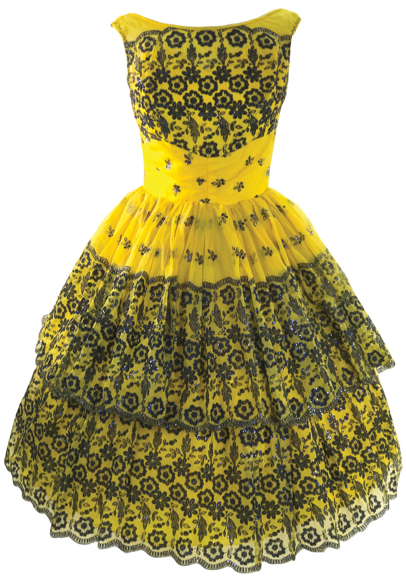 Vintage 1950s Gold Flocked Glitter Party Dress - New!