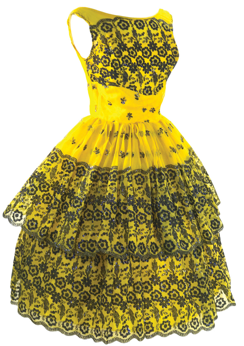 Vintage 1950s Gold Flocked Glitter Party Dress - New!