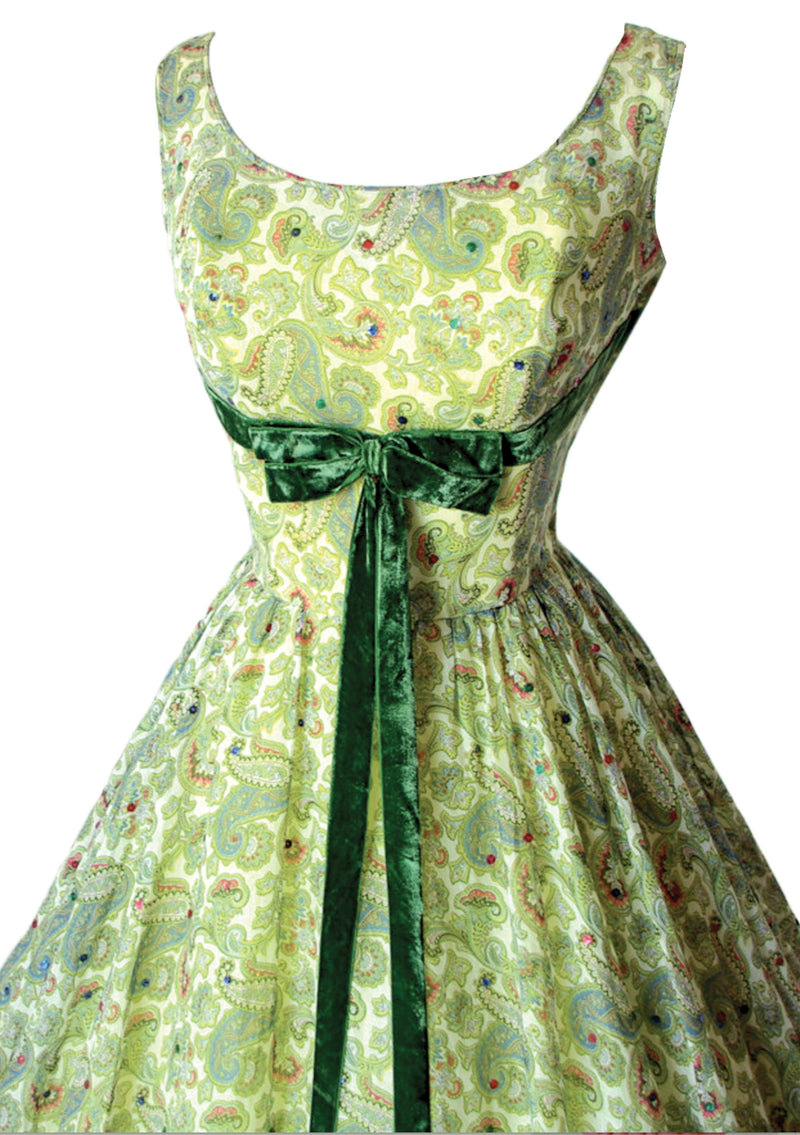 Vintage 1950s Green Paisley Voile Dress - New!