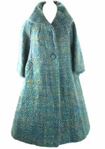1950s Couture Lilli Ann Blue Green Mohair Swing Coat- New!