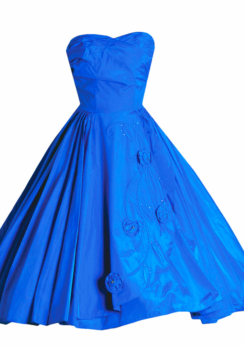 Vintage 1950s Sapphire Blue Taffeta Party Dress - New Coutura Vintage Vintage 1950s Sapphire Blue Taffeta Party Dress - New Coutura Vintage