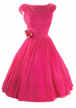 Vintage 1950s Fuchsia Pink Chiffon Party Dress - New!