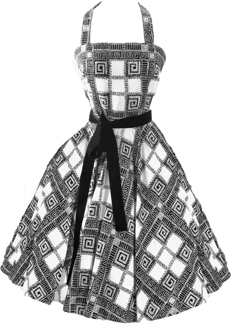1950's Black/White Atomic Print Cotton Halter Dress  - New!