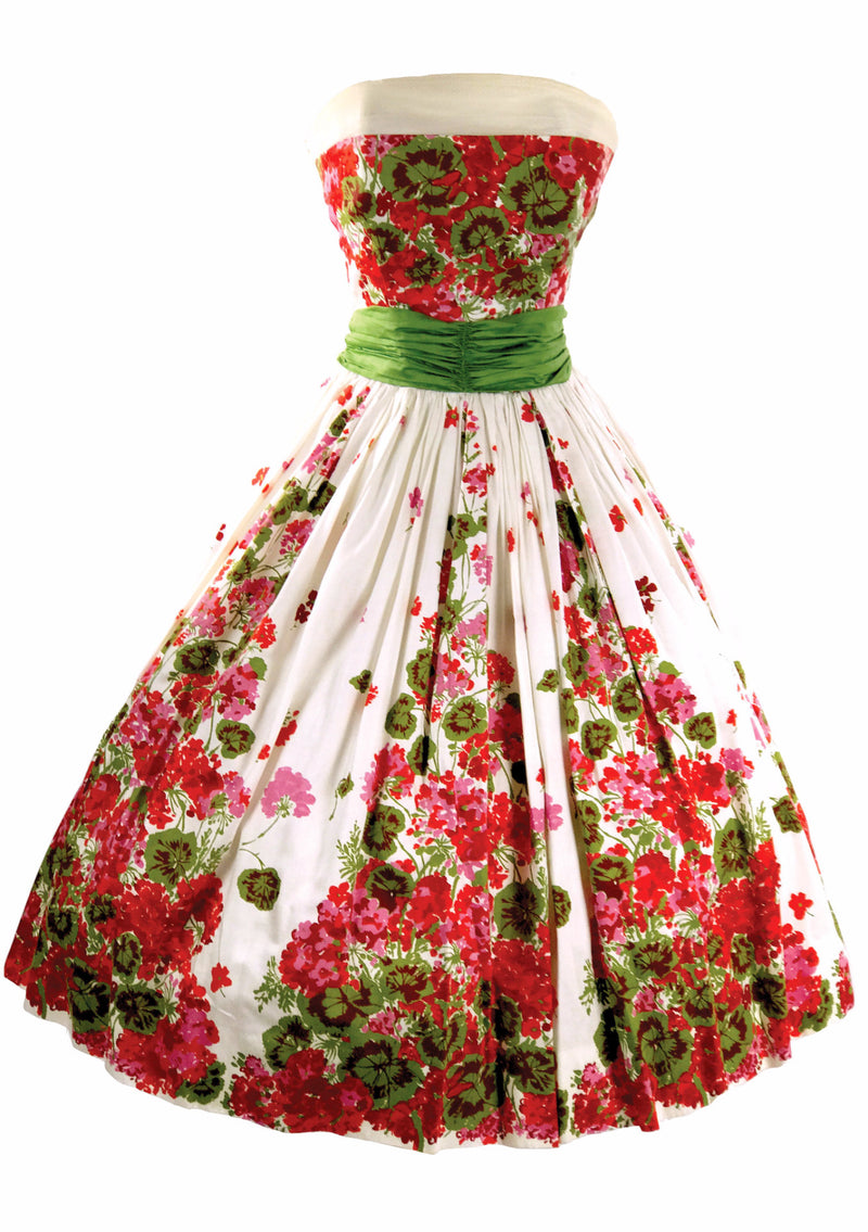 Vintage 1959 Geraniums Border Garden Party Dress - New!