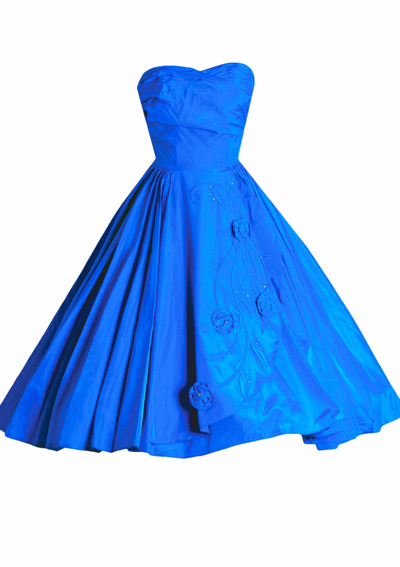 Vintage 1950s Sapphire Blue Taffeta Party Dress - New