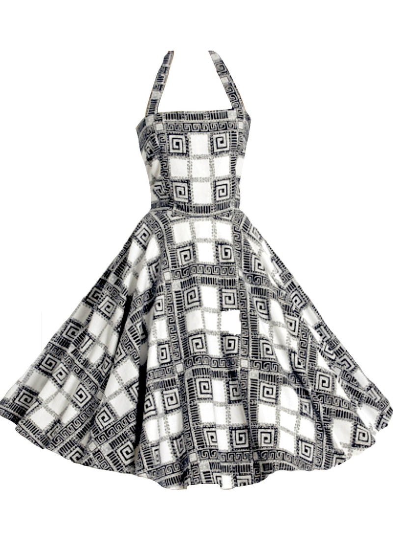 1950's Black/White Atomic Print Cotton Halter Dress  - New!