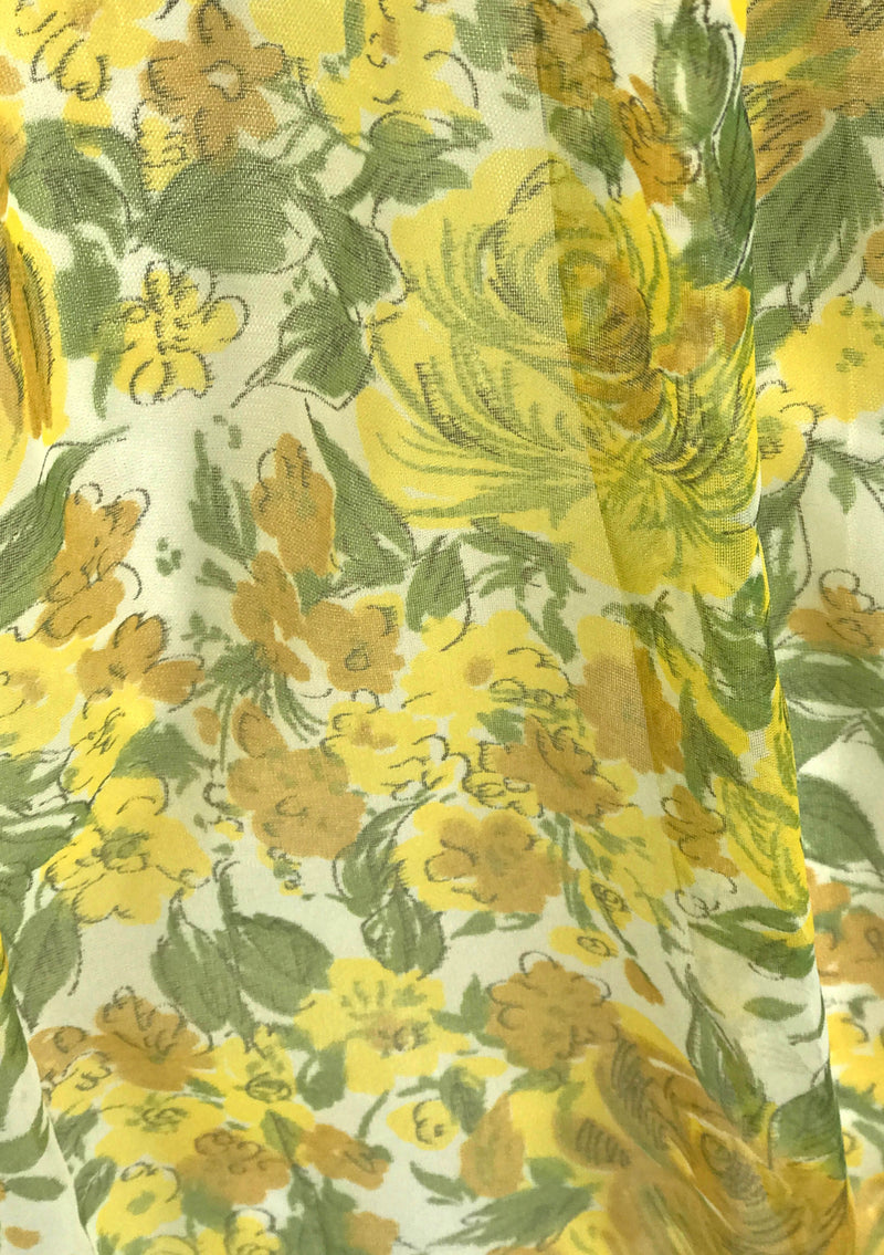 Late 1950s- Early 1960s Yellow Roses Chiffon Party Dress - New!