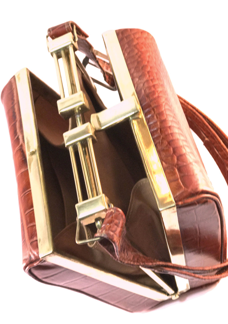 Vintage 1940s Burgundy Embossed Alligator Handbag  - New!