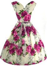 Stunning 1950s Purple Cabbage Roses Dress - New!