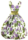 Vintage 1950s Purple Roses Silk Taffeta  Party Dress - New!