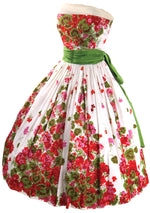 Vintage 1950s Floral Border Garden Party Dress - New!