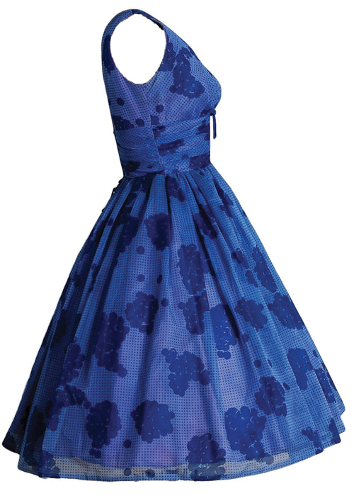 Vintage 1950s Royal Blue Abstract Roses Party Dress - New! (LAYAWAY)