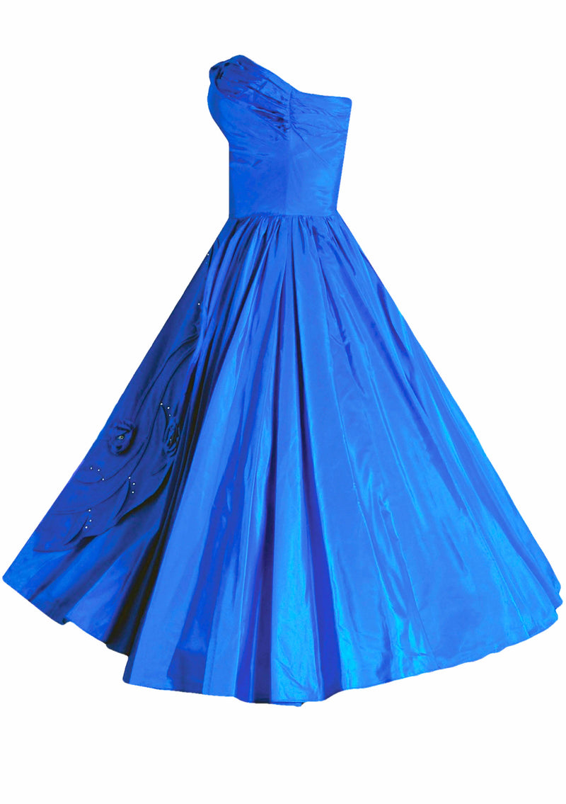 Vintage 1950s Sapphire Blue Taffeta Party Dress - New Coutura Vintage Vintage 1950s Sapphire Blue Taffeta Party Dress - New Coutura Vintage
