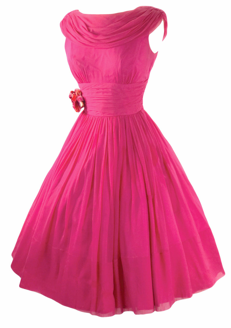 Vintage 1950s Fuchsia Pink Chiffon Party Dress - New!