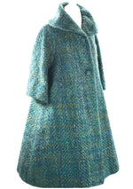 1950s Couture Lilli Ann Blue Green Mohair Swing Coat- New!