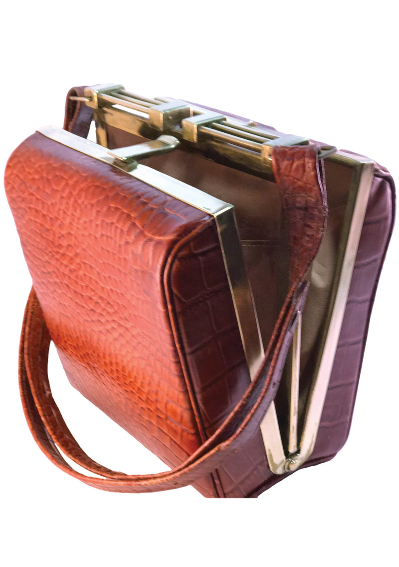 Vintage 1940s Burgundy Embossed Alligator Handbag  - New!