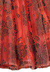 Vintage 1950s Brick Red Flocked Designer Party Dress