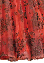Vintage 1950s Brick Red Flocked Designer Party Dress