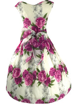 Stunning 1950s Purple Cabbage Roses Dress - New!