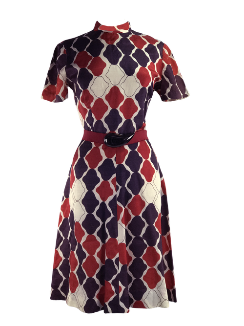 Vintage 1960 Red, White & Blue Geometric Mod Dress- New!