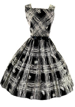 Vintage 1950s B&W Asian Print Cotton Dress - New!