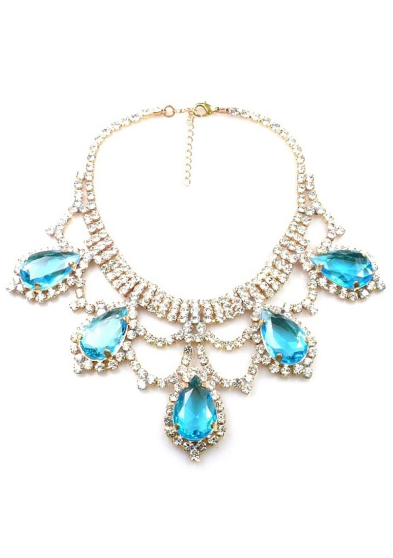 Striking Aqua Blue and Clear Czech Crystal Necklace - New!