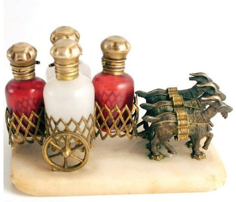 Antique Victorian Opaline & Ruby Scent Goat Carriage
