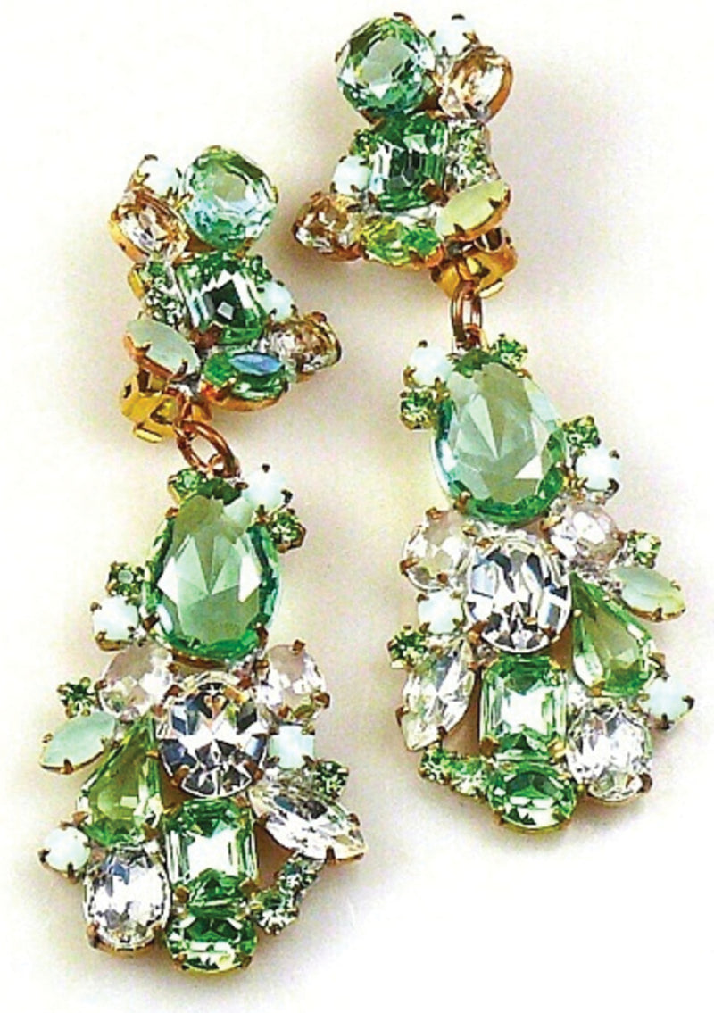 Lovely Peridot Green and Clear Crystal Earrings- New!
