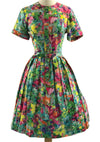 1960s Green Multi Coloured Floral Polished Cotton Day Dress - New!