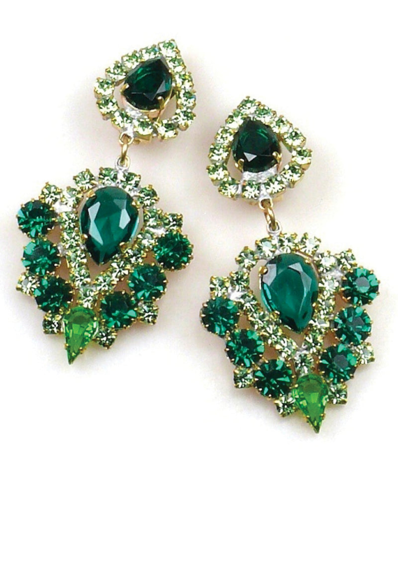 Striking Emerald and Peridot Green Czech Earrings