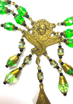 Vintage 1920s Art Nouveau Green Glass Necklace-New!