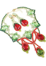 Striking Czech Peridot and Ruby Necklace & Earrings - New!