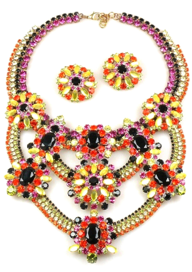 Magnificent Czech Mosaic Collar Necklace & Earrings Set