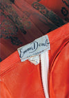 Vintage 1950s Brick Red Flocked Designer Party Dress