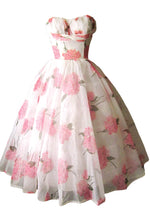 Vintage 1950s Pink Hydrangea Chiffon Party Dress - New!