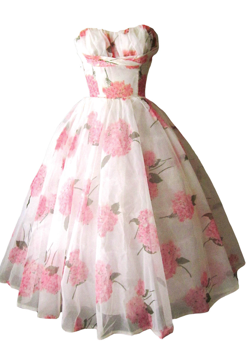 Vintage 1950s Pink Hydrangea Chiffon Party Dress - New!