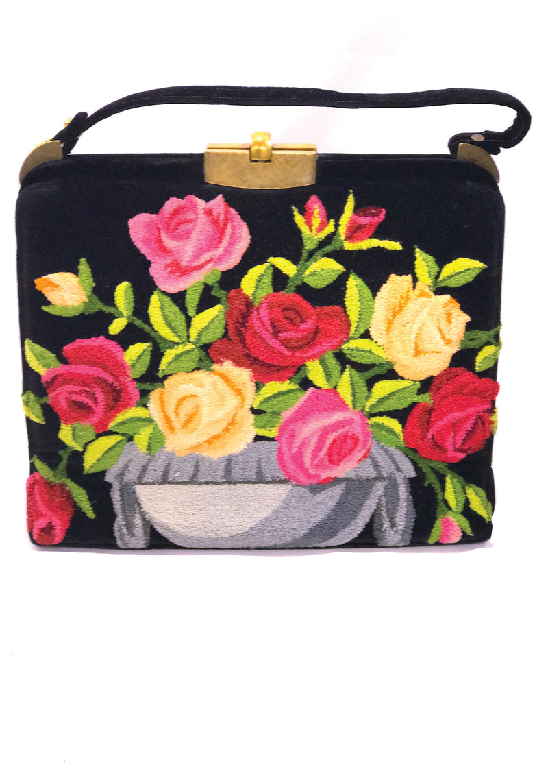 Outstanding 1950s Extra Large Roses Tapestry Handbag- New