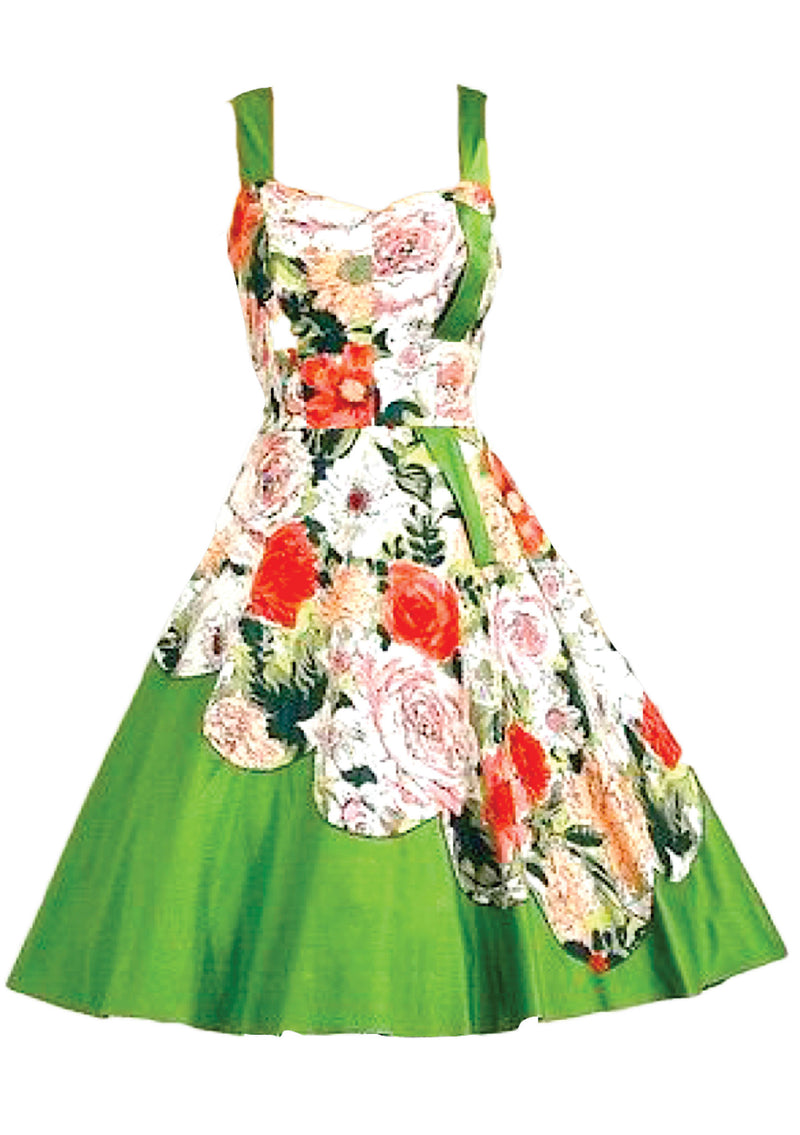 1950s Rose Floral Cotton Garden Dress - New!