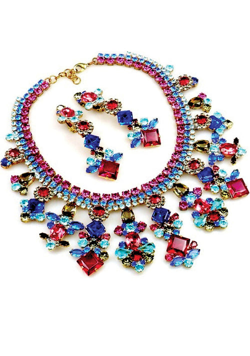 Classic Ruby, Sapphire and Aquamarine Necklace & Earrings - New!