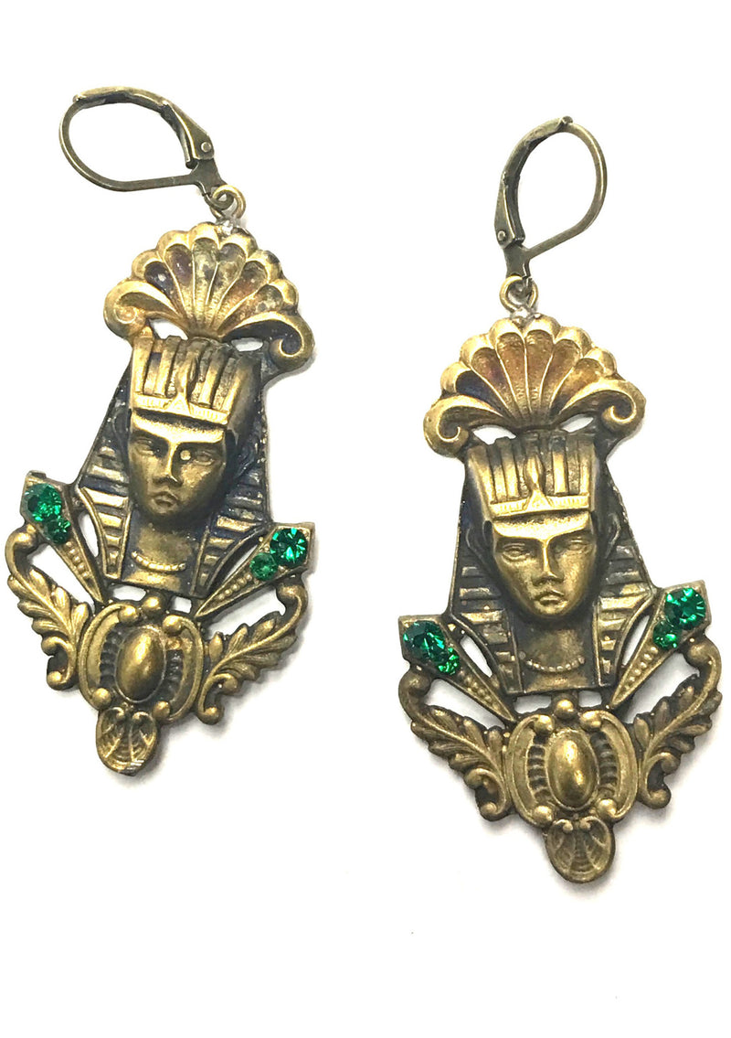 Vintage 1920s Czech Gilt Metal Pharaoh Earrings